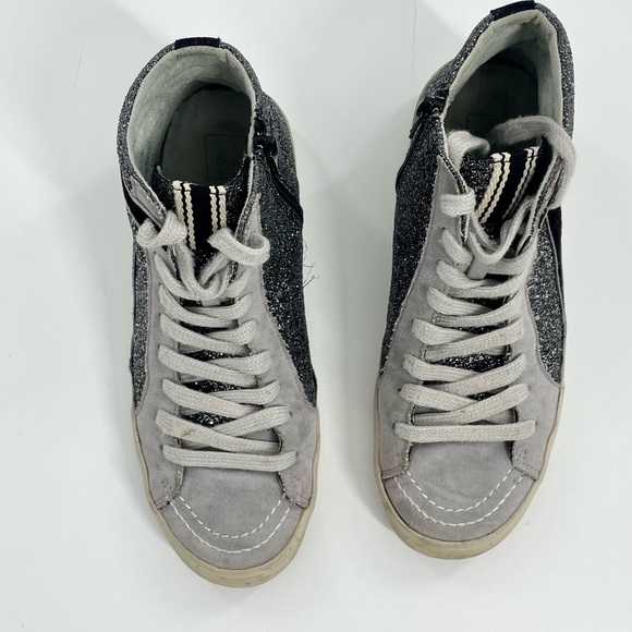 Shu Shop Roxanne Black Silver shiny Mid High Top Sneaker Tennis Shoe Women's 7 - Picture 4 of 10